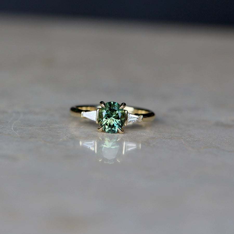 Green Parti Sapphire + Tapered Baguette-cut Diamond Ring - 1.45ct