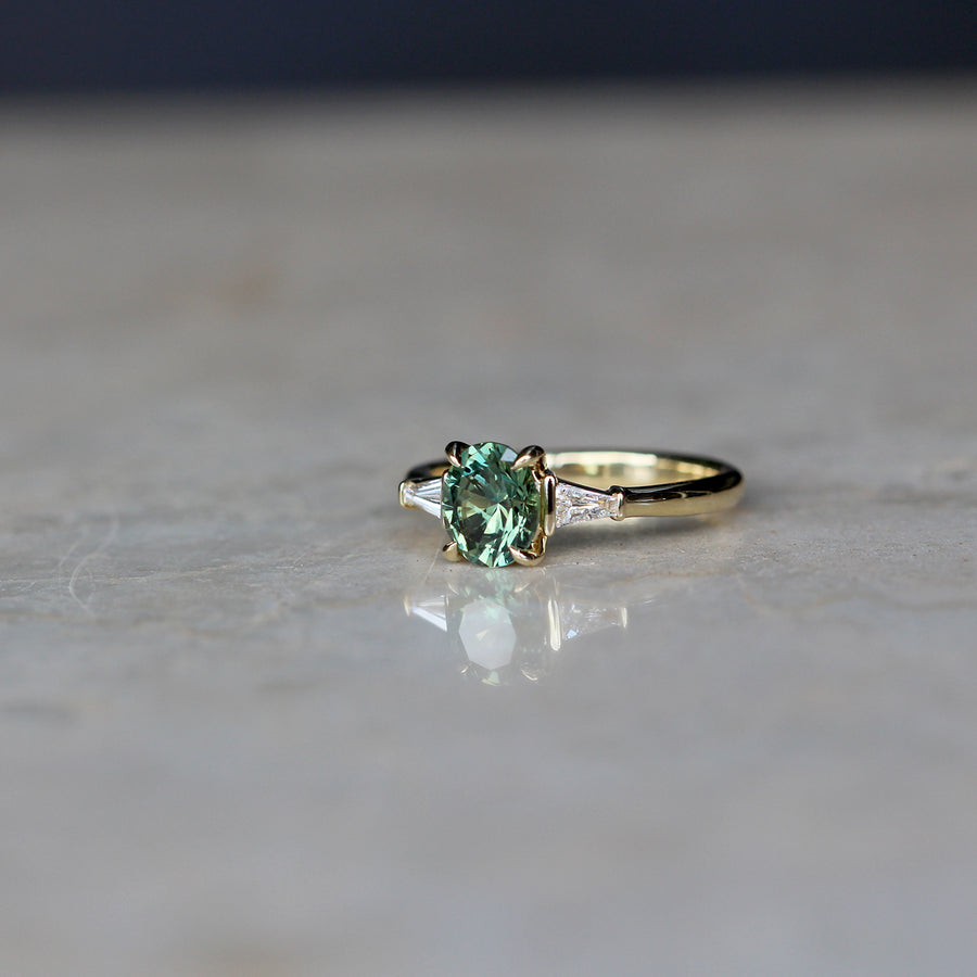 Green Parti Sapphire + Tapered Baguette-cut Diamond Ring - 1.45ct