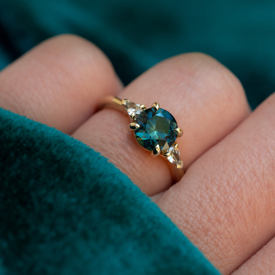 Blue Teal Sapphire + Argyle Diamonds- 1.62ct