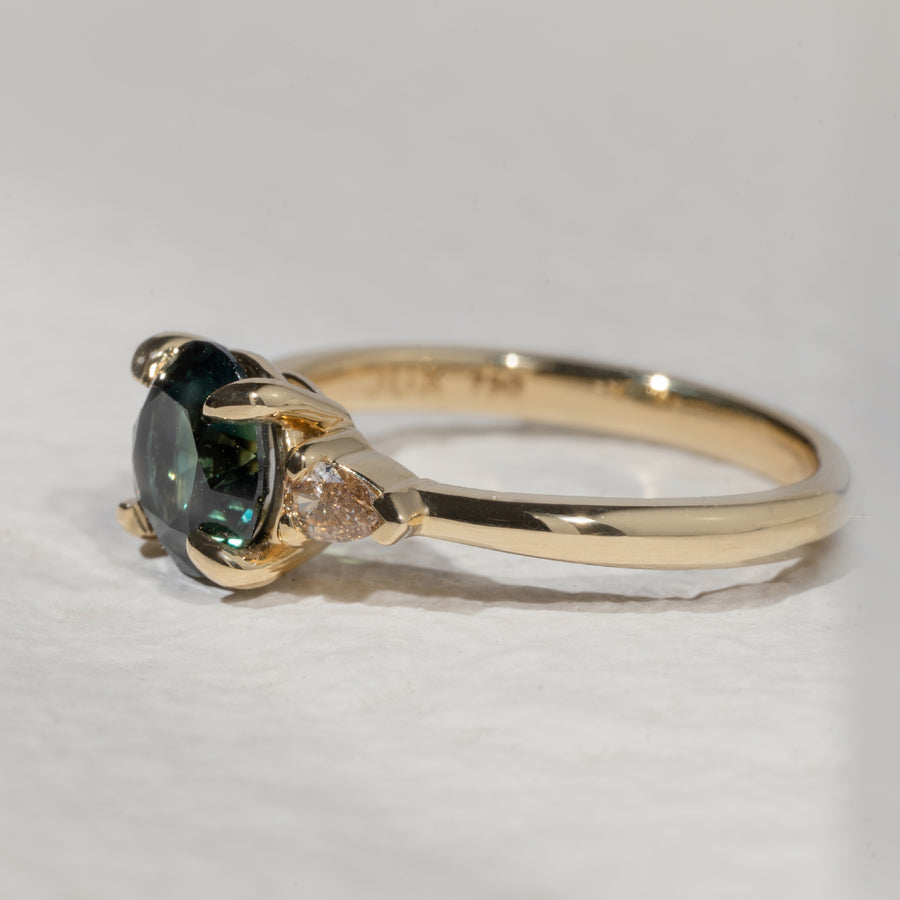 Blue Teal Sapphire + Argyle Diamonds- 1.62ct