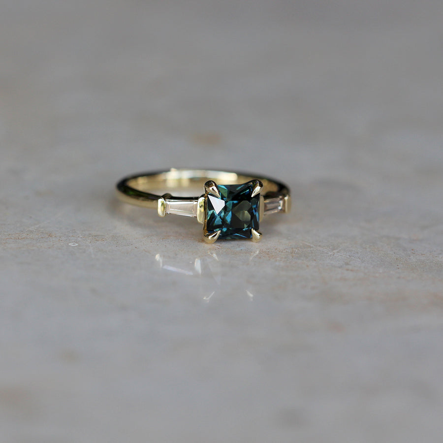 Regal-cut Blue Sapphire + Argyle Diamond Ring - 1.49ct