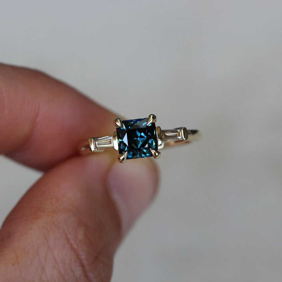 Regal-cut Blue Sapphire + Argyle Diamond Ring - 1.49ct