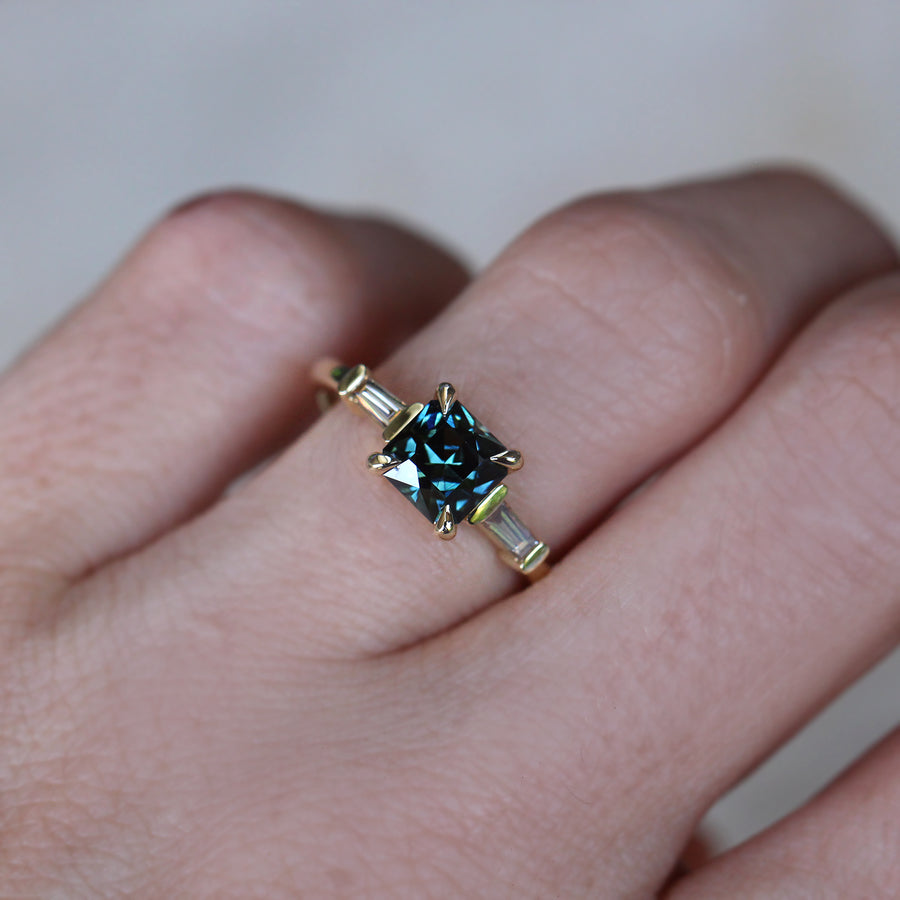 Regal-cut Blue Sapphire + Argyle Diamond Ring - 1.49ct