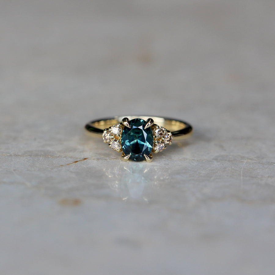 Teal Oval Sapphire + Argyle Diamond Ring - 1.35ct