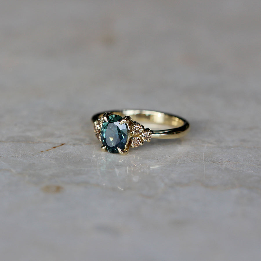 Teal Oval Sapphire + Argyle Diamond Ring - 1.35ct