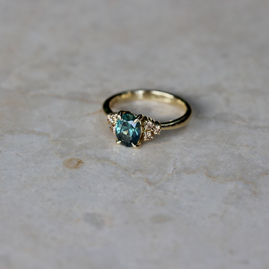 Teal Oval Sapphire + Argyle Diamond Ring - 1.35ct