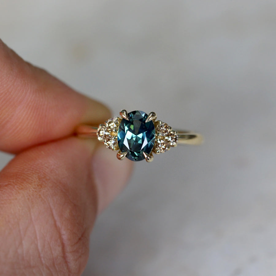 Teal Oval Sapphire + Argyle Diamond Ring - 1.35ct