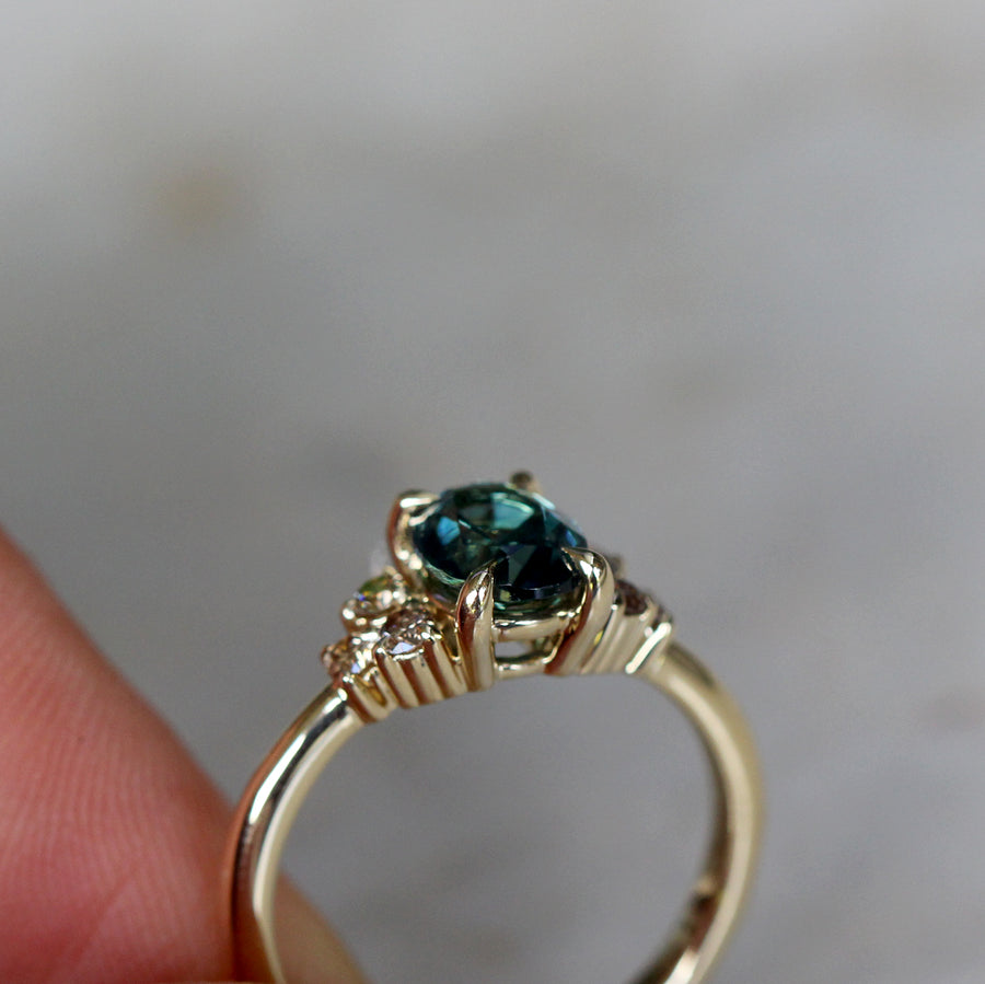 Teal Oval Sapphire + Argyle Diamond Ring - 1.35ct