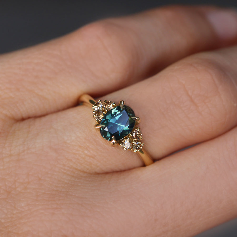 Teal Oval Sapphire + Argyle Diamond Ring - 1.35ct