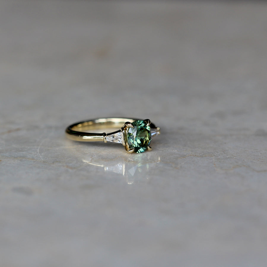 Green Parti Sapphire + Tapered Baguette-cut Diamond Ring - 1.45ct