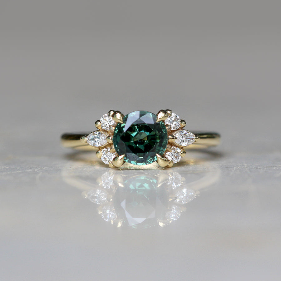 Green Sapphire + Diamond Cluster Ring - 1.2ct