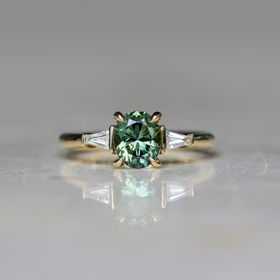 Green Parti Sapphire + Tapered Baguette-cut Diamond Ring - 1.45ct