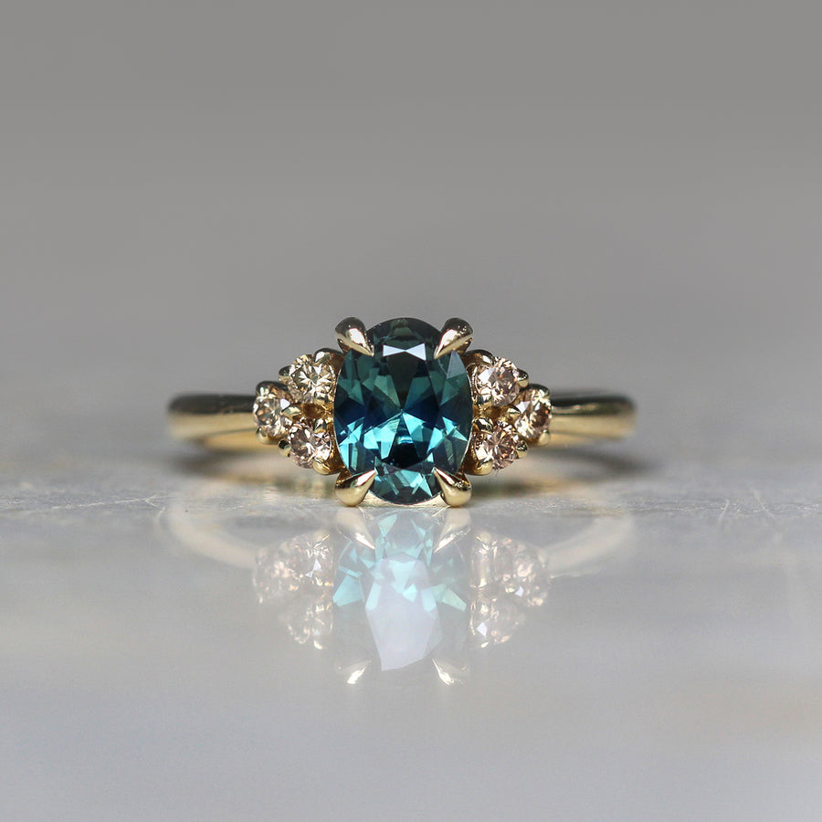 Teal Oval Sapphire + Argyle Diamond Ring - 1.35ct