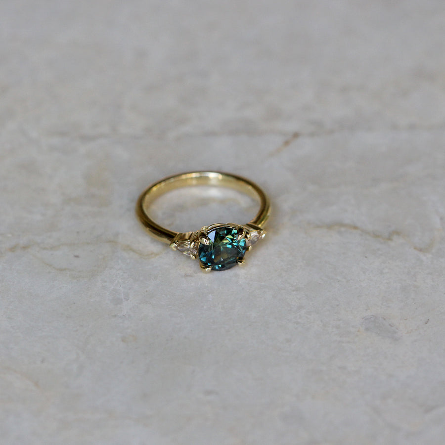 Blue Teal Sapphire + Argyle Diamonds- 1.62ct