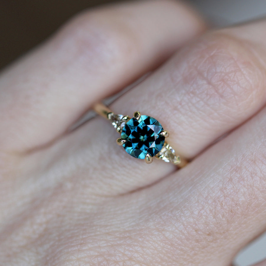 Blue Teal Sapphire + Argyle Diamonds- 1.62ct