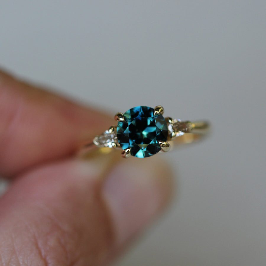 Blue Teal Sapphire + Argyle Diamonds- 1.62ct