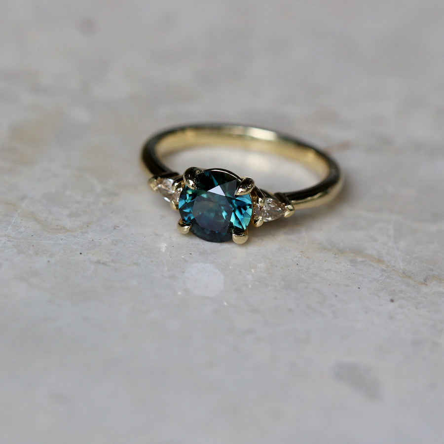 Blue Teal Sapphire + Argyle Diamonds- 1.62ct