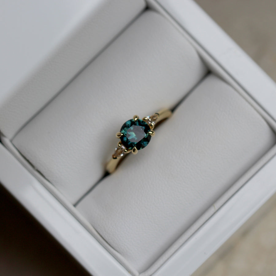 Blue Teal Sapphire + Argyle Diamonds- 1.62ct