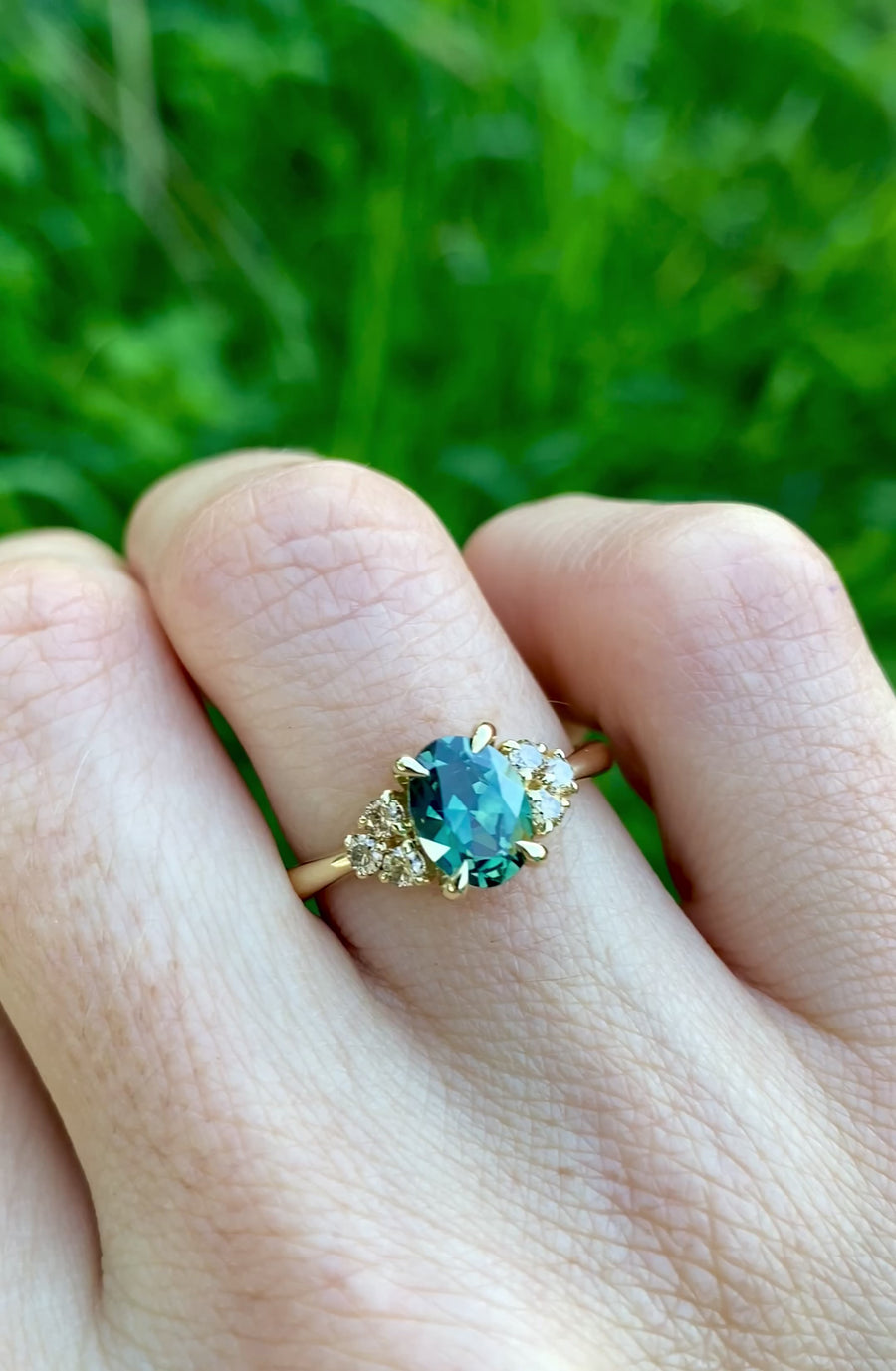 Teal Oval Sapphire + Argyle Diamond Ring - 1.35ct