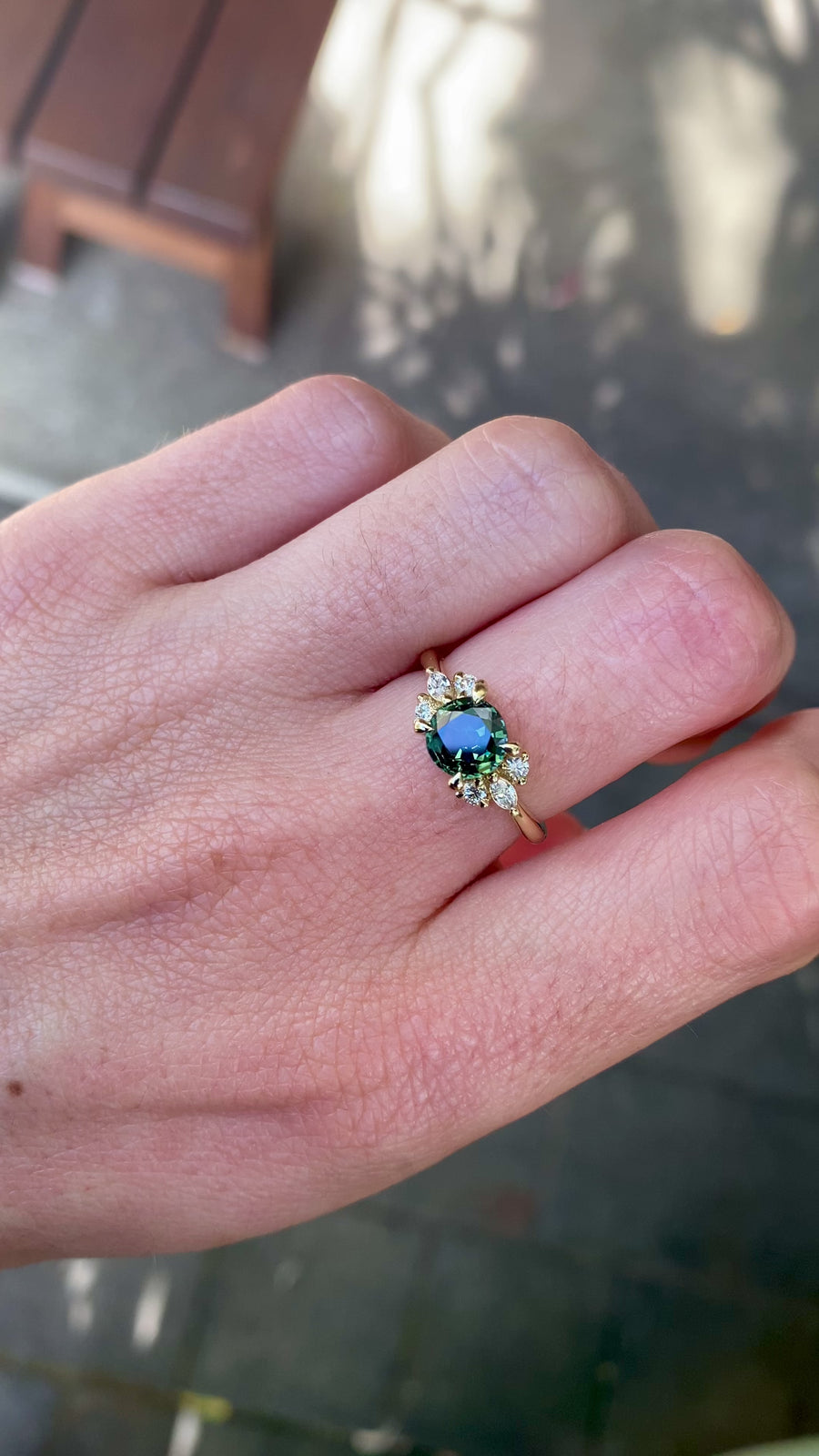 Green Sapphire + Diamond Cluster Ring - 1.2ct