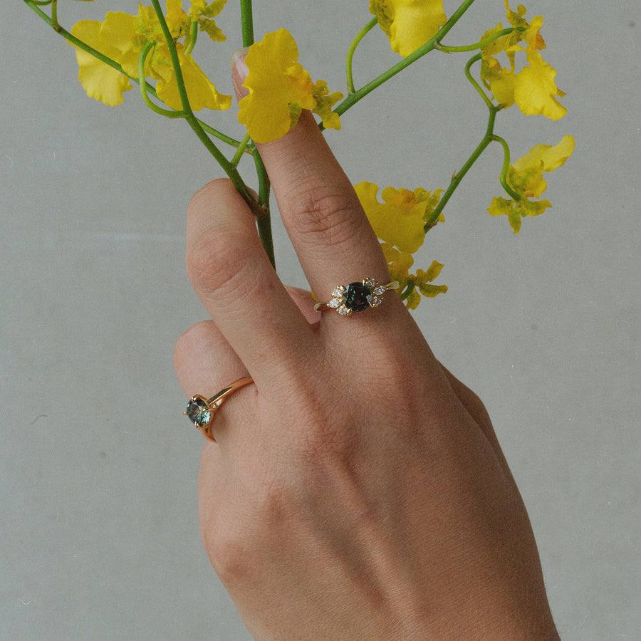 Green Sapphire + Diamond Cluster Ring - 1.2ct