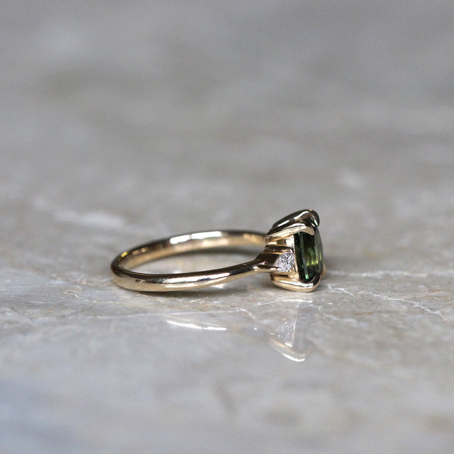Green Sapphire + Pear Diamond Ring - 1.5ct