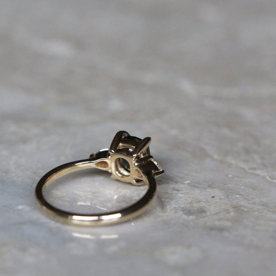 Green Sapphire + Pear Diamond Ring - 1.5ct