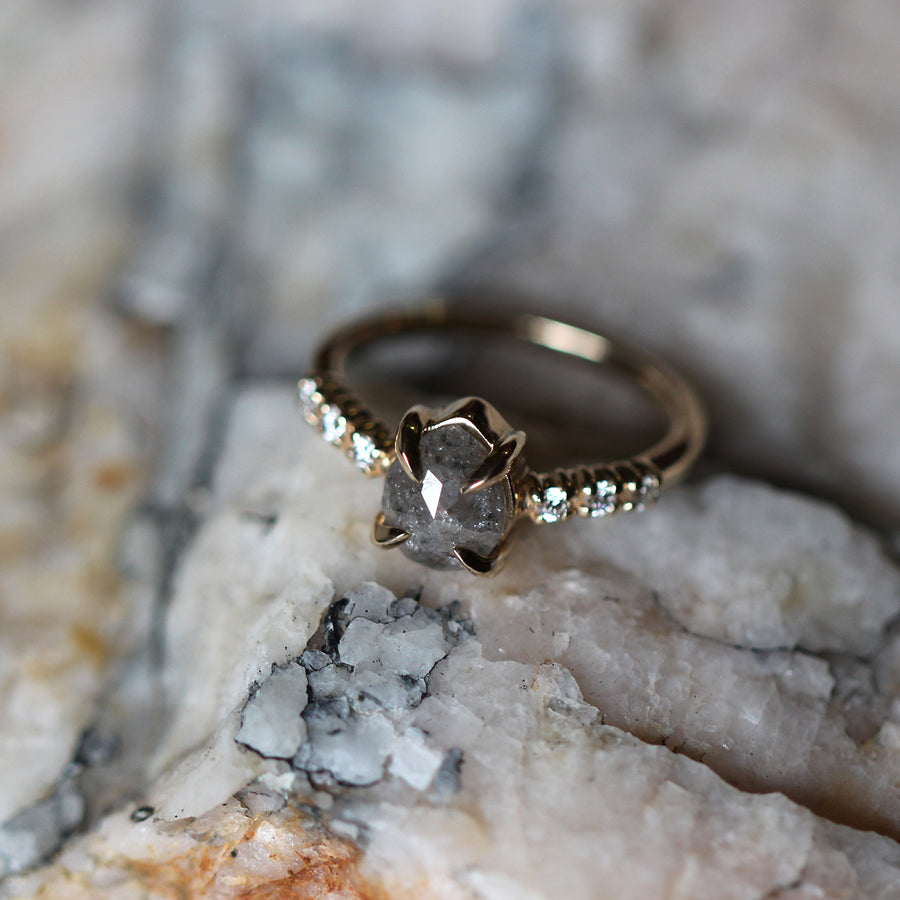 Pear Salt + Pepper Diamond Ring - 1.25ct