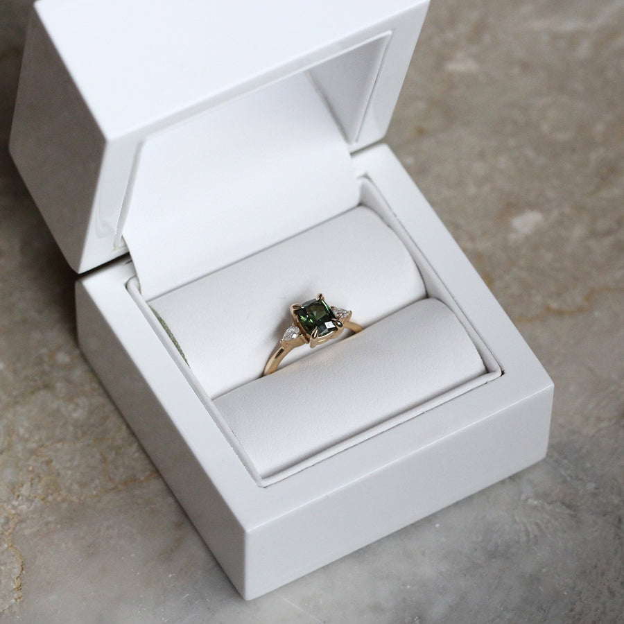 Green Sapphire + Pear Diamond Ring - 1.5ct