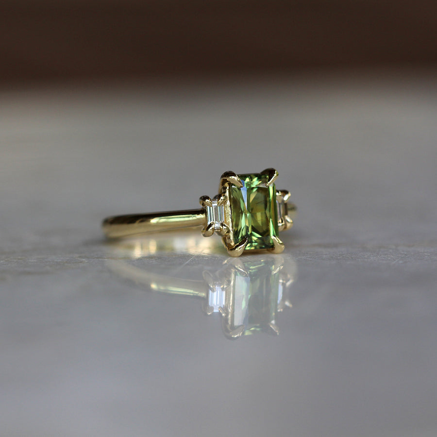 Green Yellow Sapphire + Baguette Diamond Ring - 1.35ct