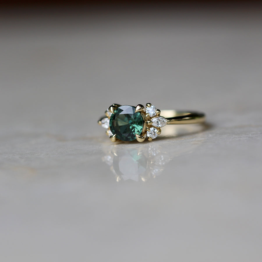 Green Sapphire + Diamond Cluster Ring - 1.2ct