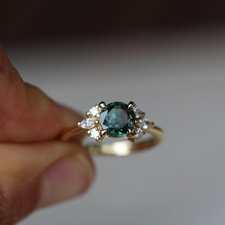 Green Sapphire + Diamond Cluster Ring - 1.2ct