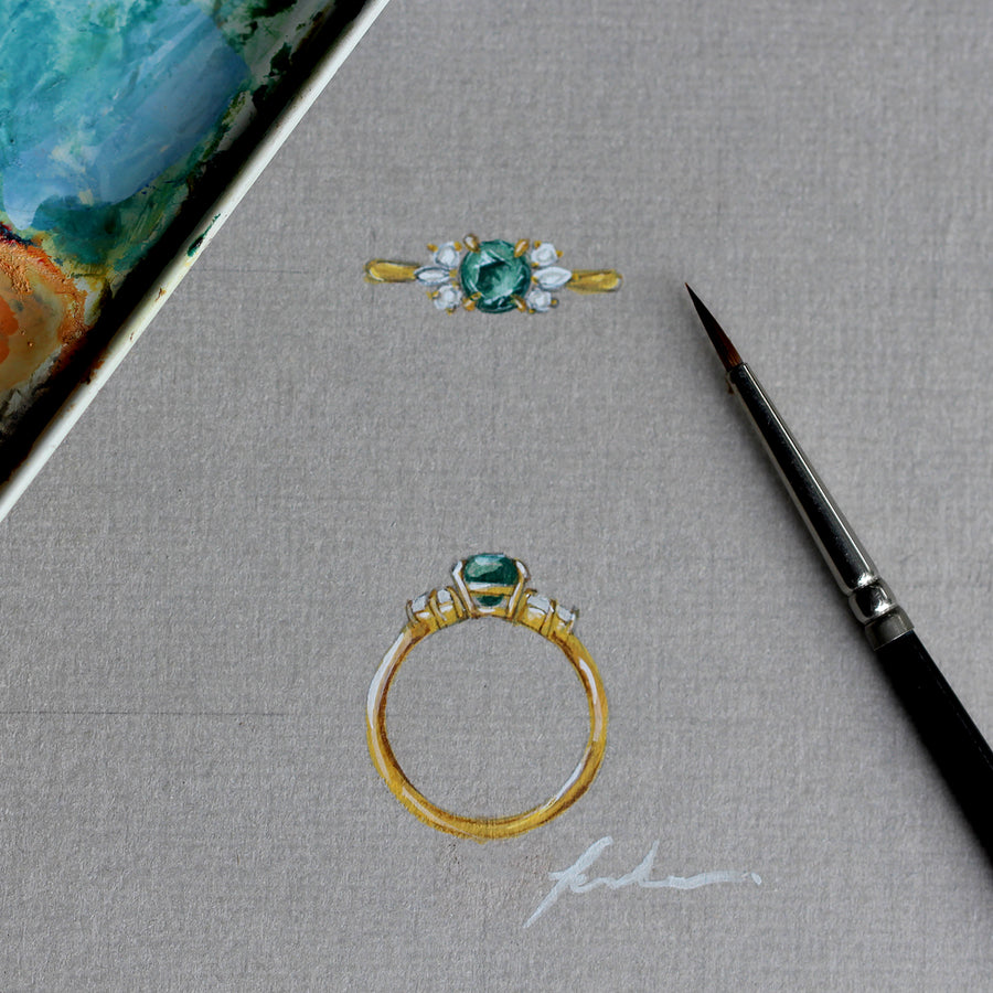 Green Sapphire + Diamond Cluster Ring - 1.2ct