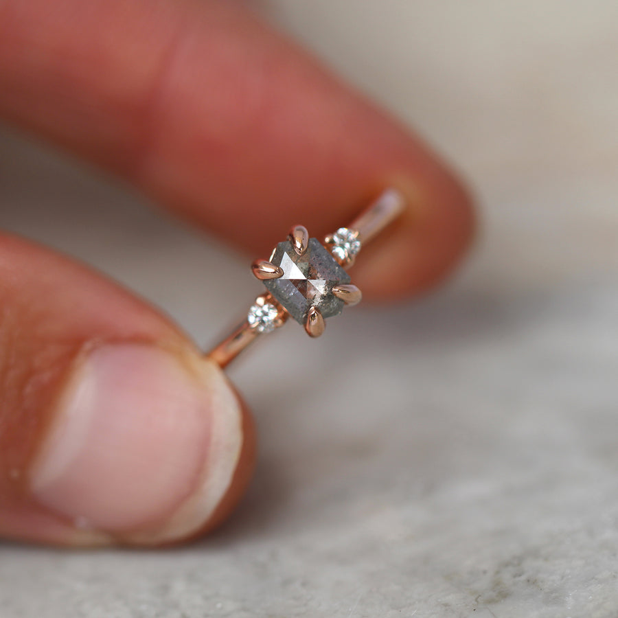 Hexagon Salt + Pepper Diamond Ring - 0.79ct - JUX Jewellery