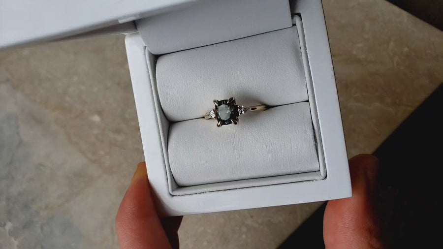 Green Sapphire + Pear Diamond Ring - 1.5ct
